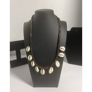 Handmade Cowrie Shell Leather Necklace Ghana African Boho Tribal Jewelry 20” L